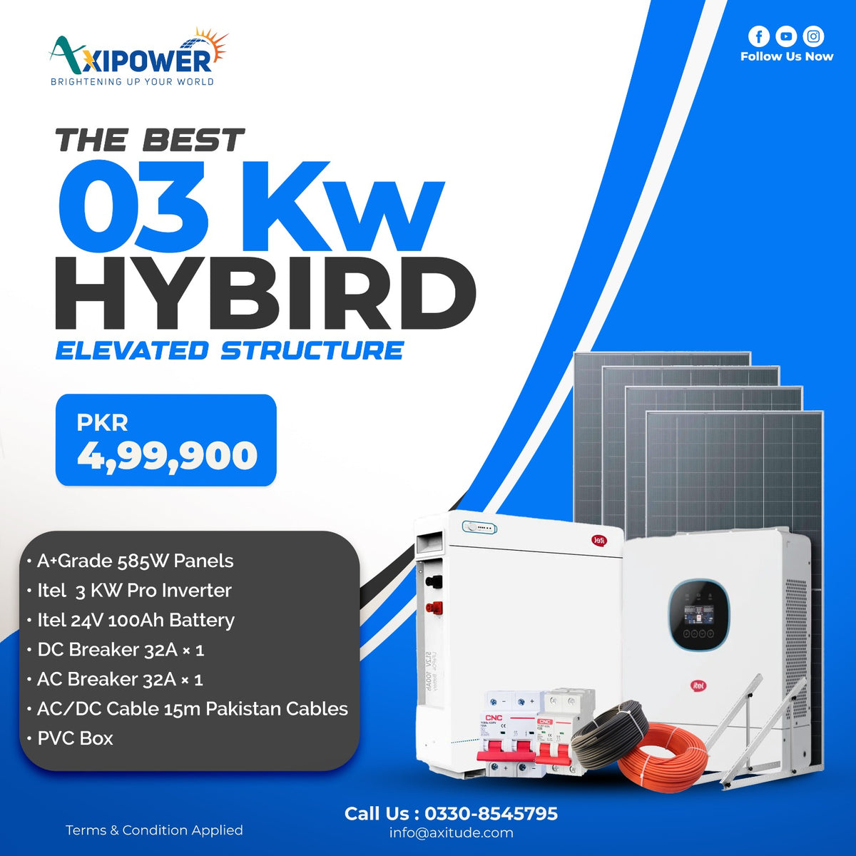 3 kW Hybrid Solar System Package with Elevated structure – Complete Installation