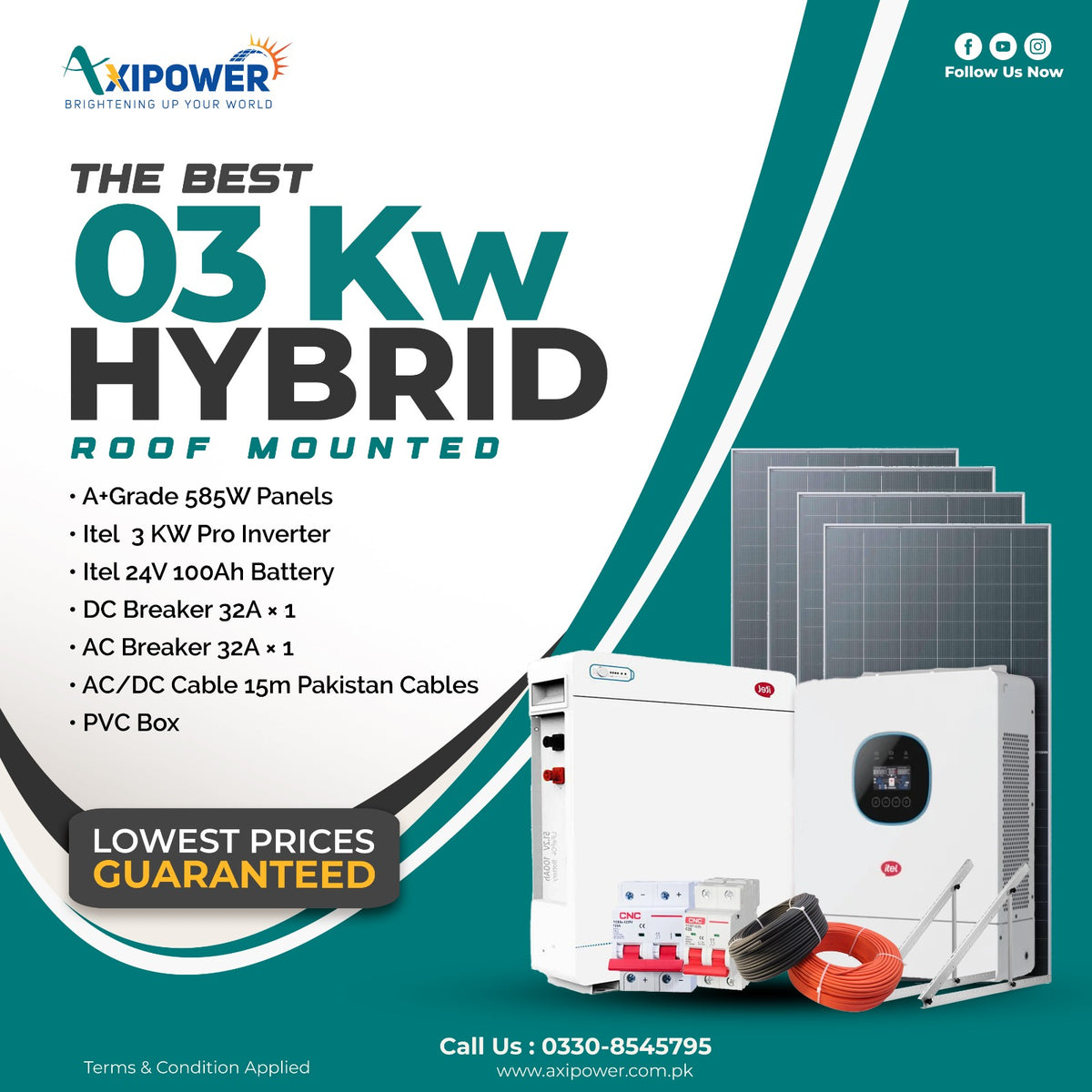 3 kW Hybrid Solar System Package with Roof mounted structure – Complete Installation