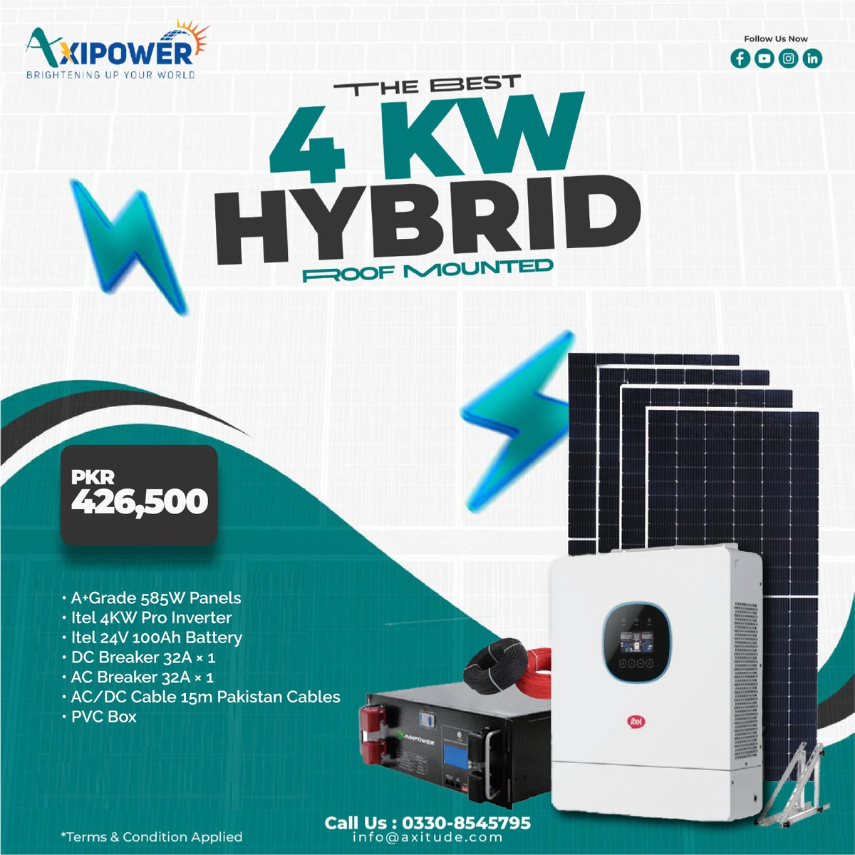 4 kW Hybrid Solar System Package with Roof mounted structure – Complete Installation