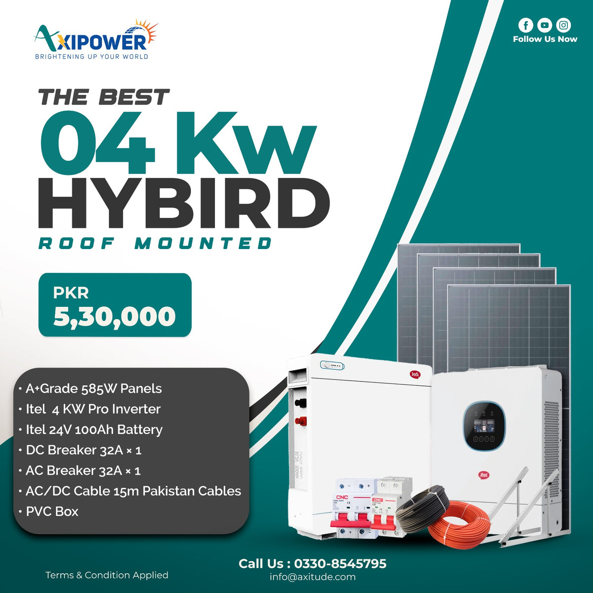 4 kW Hybrid Solar System Package with Roof mounted structure – Complete Installation
