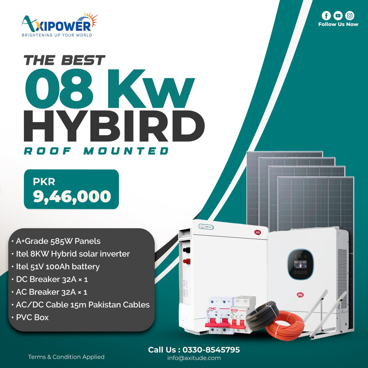 8 kW Hybrid Solar System Package with Roof mounted structure – Complete Installation